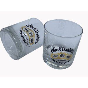 Vintage Jack Daniels Low Ball Whiskey Glasses black gold Logo